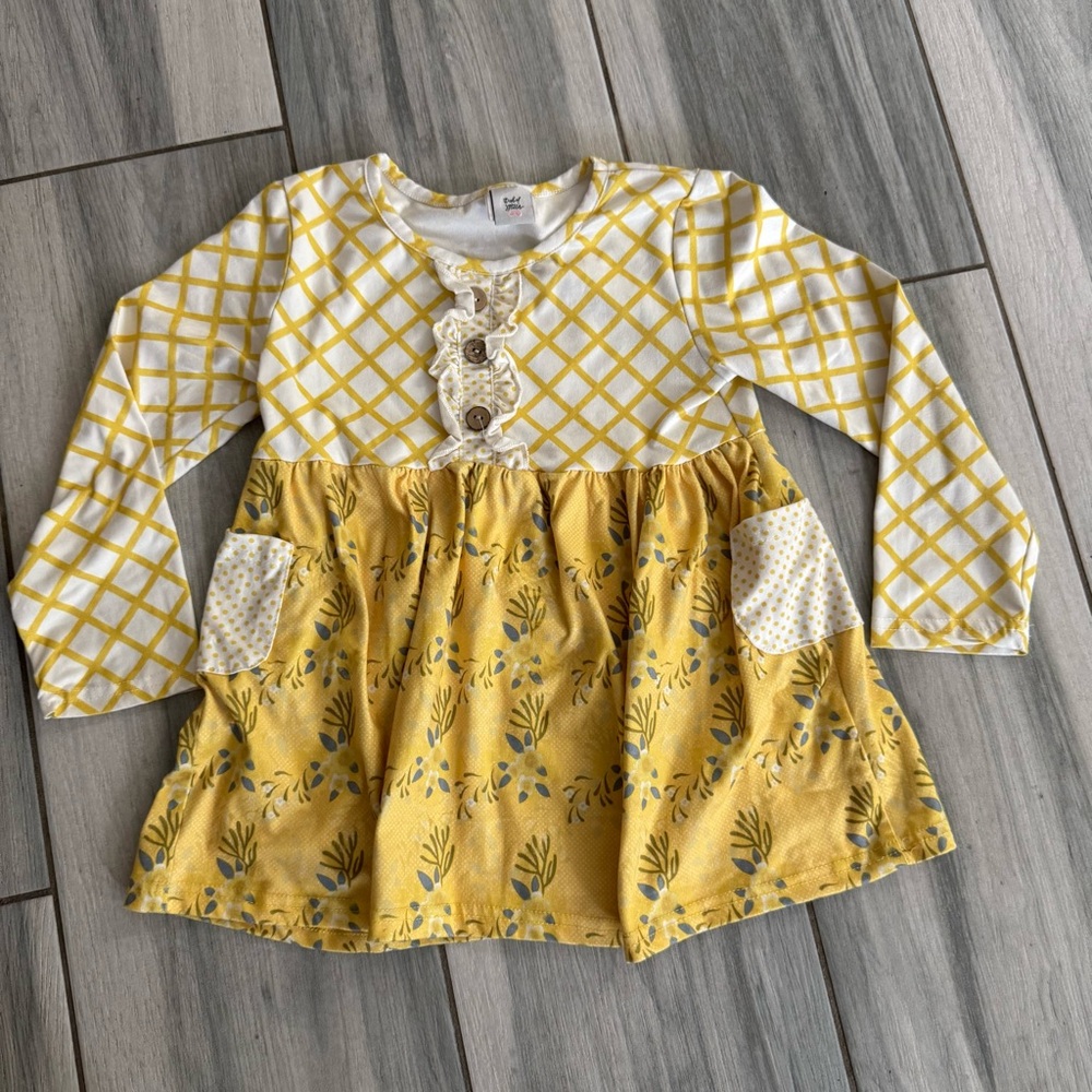 Girls Dash Of Glitter Floral Long Sleeve Shirt Yellow Size 5/6
